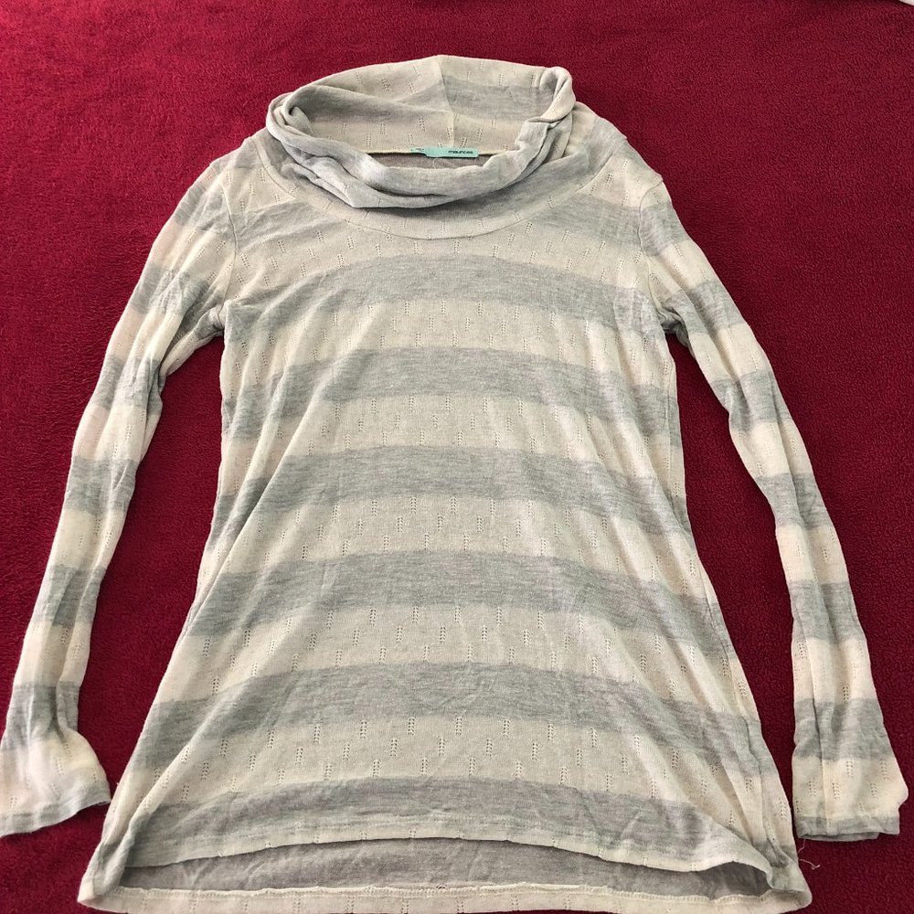 Maurices Cowl Neck Striped Long Sleeved Top - L